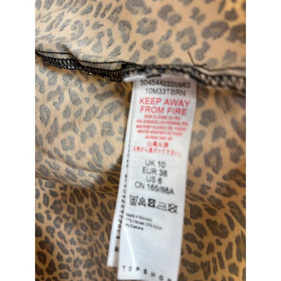 Topshop Leopard Print Puff Sleeve Fit & Flare Mini Dress Brown Tan Sz 6 - Picture 9 of 12